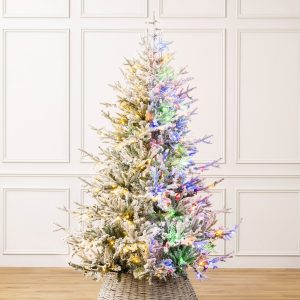 Pre-Lit Verbier Fir Flocked Artificial Christmas Tree