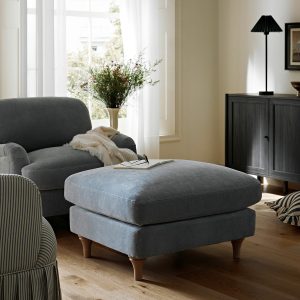 Daphnis Soft Blue Chenille Footstool