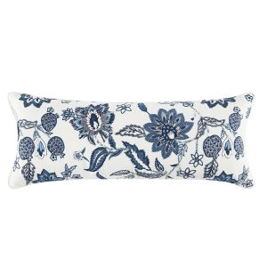 Jaipur Serenity Sky Blue Floral Embroidered Lumbar Cushion