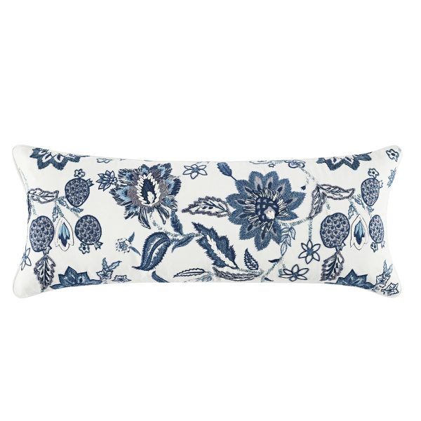 Jaipur Serenity Sky Blue Floral Embroidered Lumbar Cushion