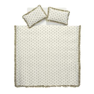 Darcy Floral Olive Green Ruffle Linen Blend Duvet Set