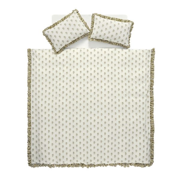 Darcy Floral Olive Green Ruffle Linen Blend Duvet Set