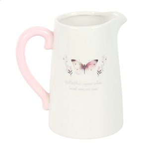 White Butterfly Print Ceramic Flower Jug