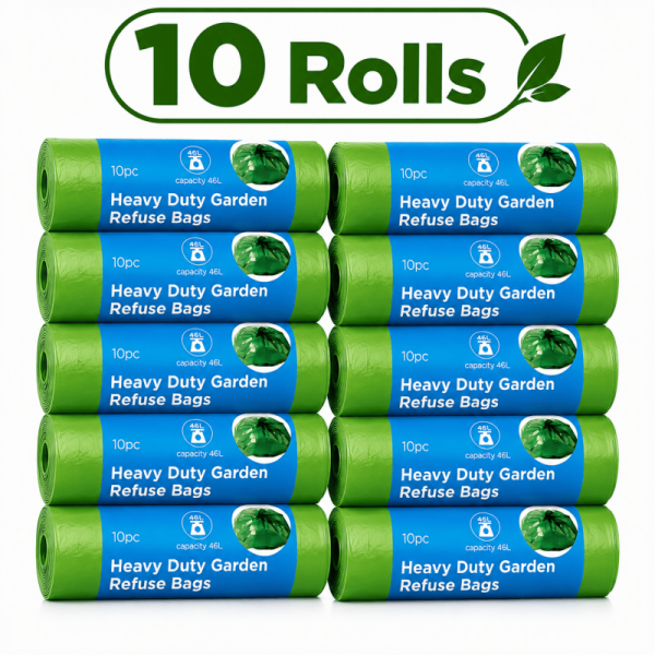 10 Rolls 10PCS Garden Refuse Bags Heavy Duty 46L Green Strong Waste Sacks Bin