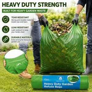 10 Rolls 10PCS Garden Refuse Bags Heavy Duty 46L Green Strong Waste Sacks Bin