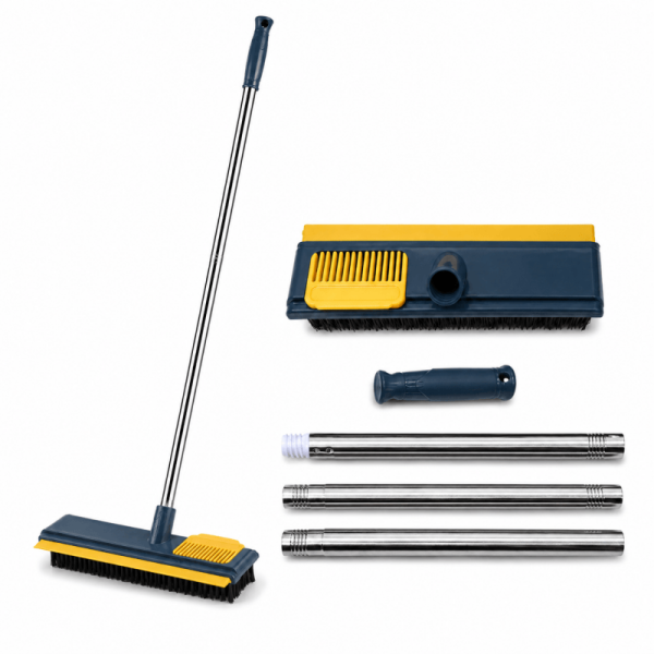 Long Handle Floor Scrub Brush with Squeegee Hair Cleaning Comb Stiff Bristle