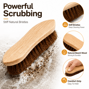 8 Inch Hand Bassine Scrubbing Brush Wooden Cleaning Brush for Patio Floor Garden