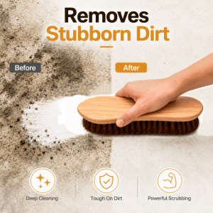 8 Inch Hand Bassine Scrubbing Brush Wooden Cleaning Brush for Patio Floor Garden