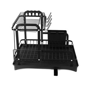 2 Tier Dish Drainer Rack Detachable Dish Drying Rack with Drainage – Black