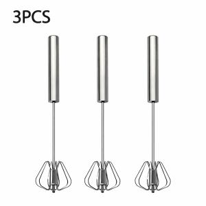 3PCS Egg Beater Semi Automatic Egg Whisk Hand Push Egg Beater Stainless Steel