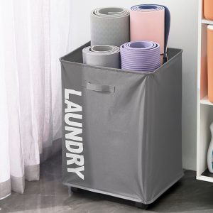 Collapsible Laundry Basket on Wheels Washing Clothes Bin Slim Rolling Hamper