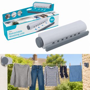14M Retractable Clothesline Wall-Mounted 4-Line Drying Rack Indoor Outdoor