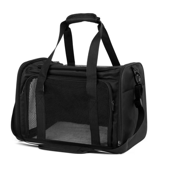 Large Pet Carrier Bag Soft Fabric Fold Portable Travel Puppy Cat Bag - Black