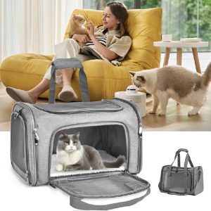 Large Pet Carrier Bag Soft Fabric Fold Portable Travel Puppy Cat Bag - Black