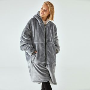 Super Wide Loose Cozy Oversized Wearable Hoodie Sweatshirt Blanket – Grey
