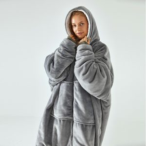 Super Wide Loose Cozy Oversized Wearable Hoodie Sweatshirt Blanket – Grey