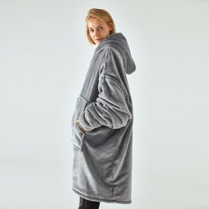 Super Wide Loose Cozy Oversized Wearable Hoodie Sweatshirt Blanket – Grey