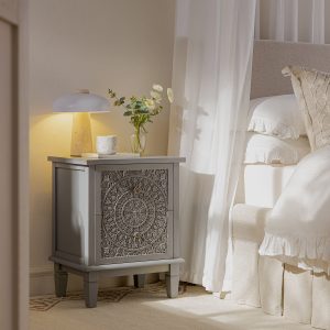 Chantilly Mid Grey Carved 2 Drawer Bedside Table