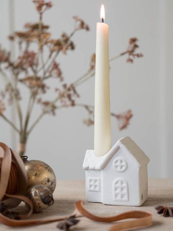 White Ceramic House Candle Holder No1