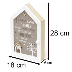 Wooden Key Cabinet with 3D House & Pebble Family Wall Mounted with 6 Hooks