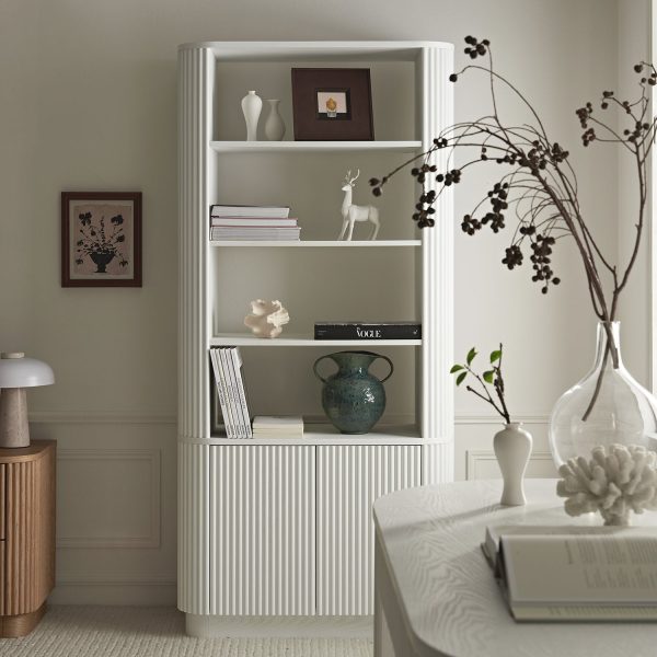 Maru Bookcase with Cabinet, Washed White